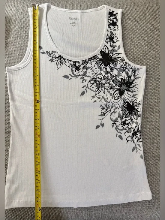 WHITE RIBBED COTTON TANK WITH FLORAL PATTERN - Picture 8 of 8
